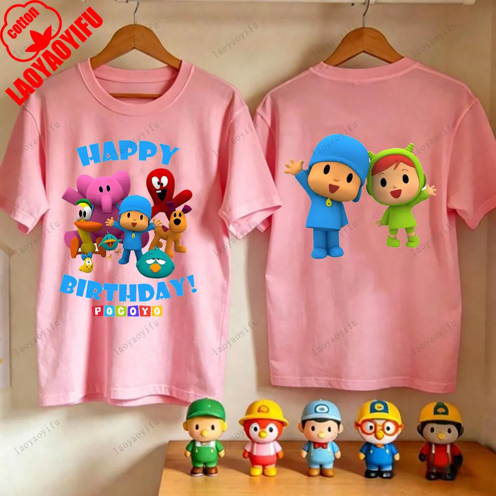 P-POCOYO Cartoon Adult T-Shirt Summer Cotton Short Sleeve Crew Neck Casual Loose Fit Graphic Tee Men Women Streetwear Clothes