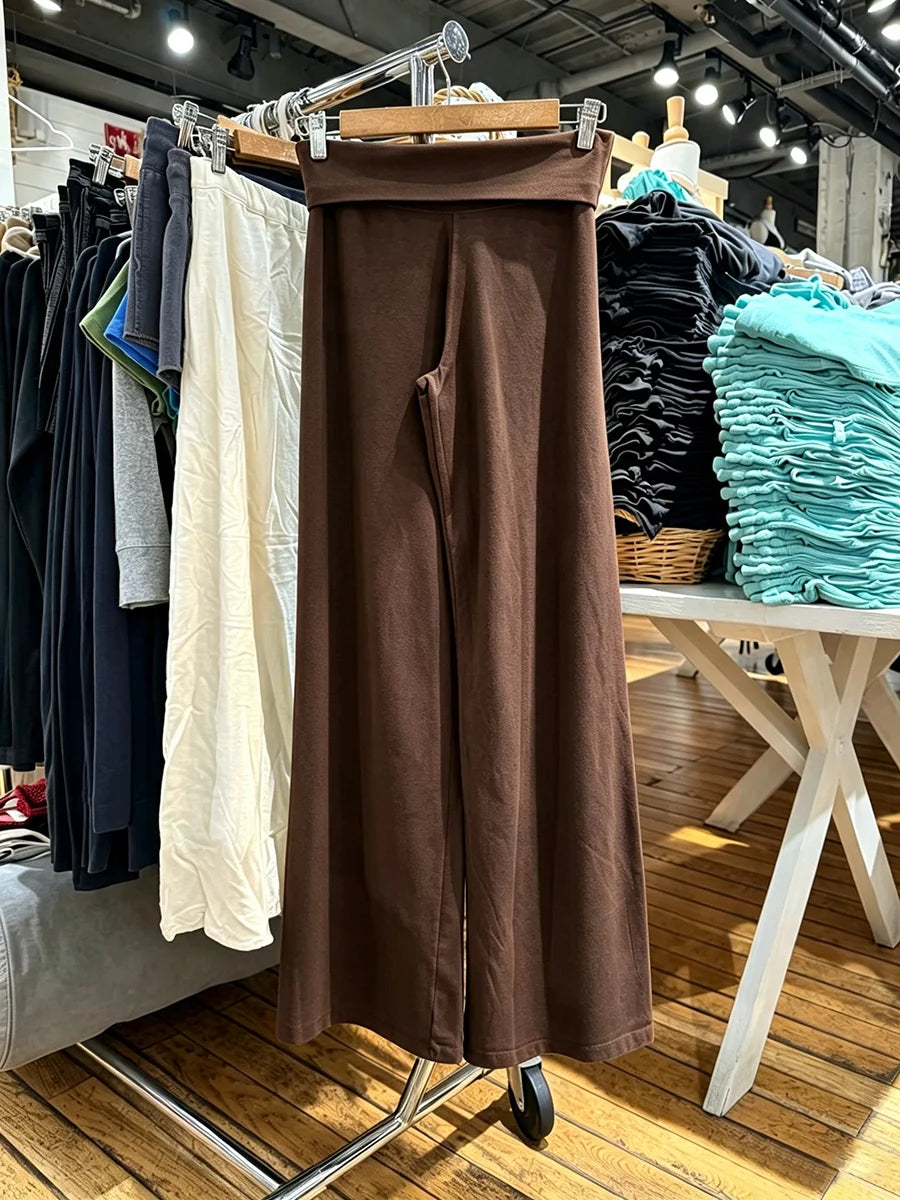 Mint Green Foldover Straight Pants Women Summer Low Waist Cotton Trousers Casual Sweet Girl Preppy Style New Sport Yoga Pants