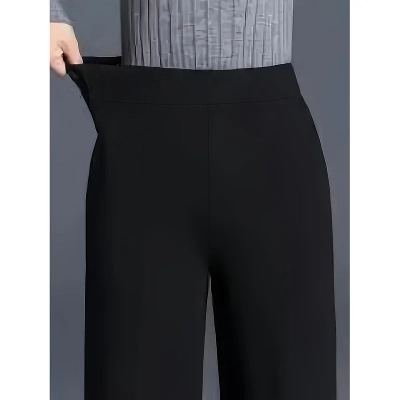 2025 Modern Fashion Straight Leg Trousers Women Regular Waist Stretchy Slimming Solid Black Daily Office