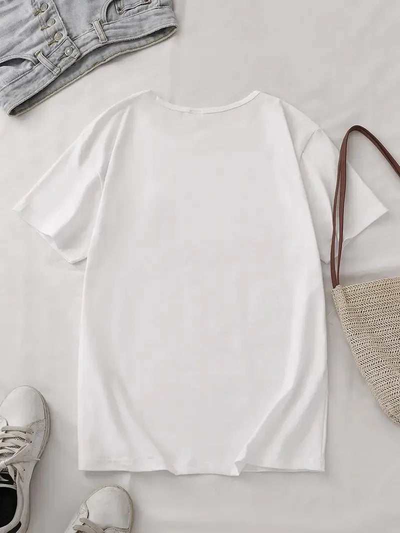 Women's T-shirt,Distressed Denim Star Print Graphic T-Shirt, Casual Crew Neck Short Sleeve Tee,Top for All-Season Daily Wear