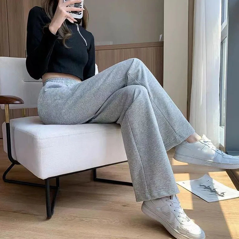 Xpqbb Black Gray Sweatpants for Women 2024 Summer New Basic Baggy Sports Pants Female Casual All-match Joggers Straight Pants
