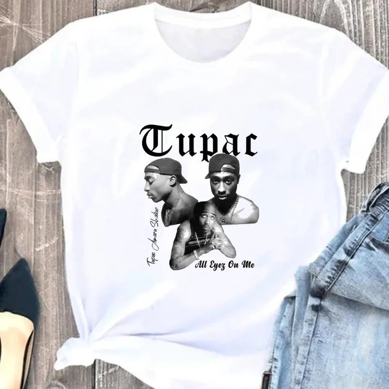 Women T-shirt Rapper Tupac Tops Hip Hop Streetwear T Shirts Oversized Short Sleeves Tee Men Graphic T Shirt
