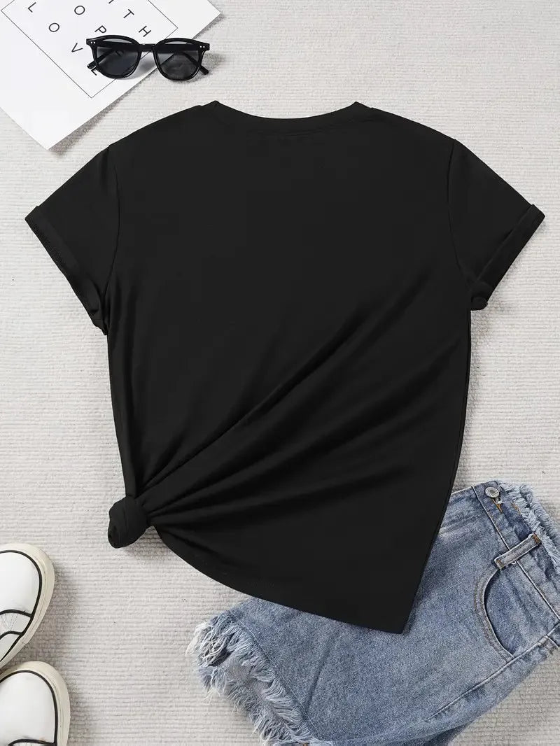 Women's T-shirt,Distressed Denim Star Print Graphic T-Shirt, Casual Crew Neck Short Sleeve Tee,Top for All-Season Daily Wear