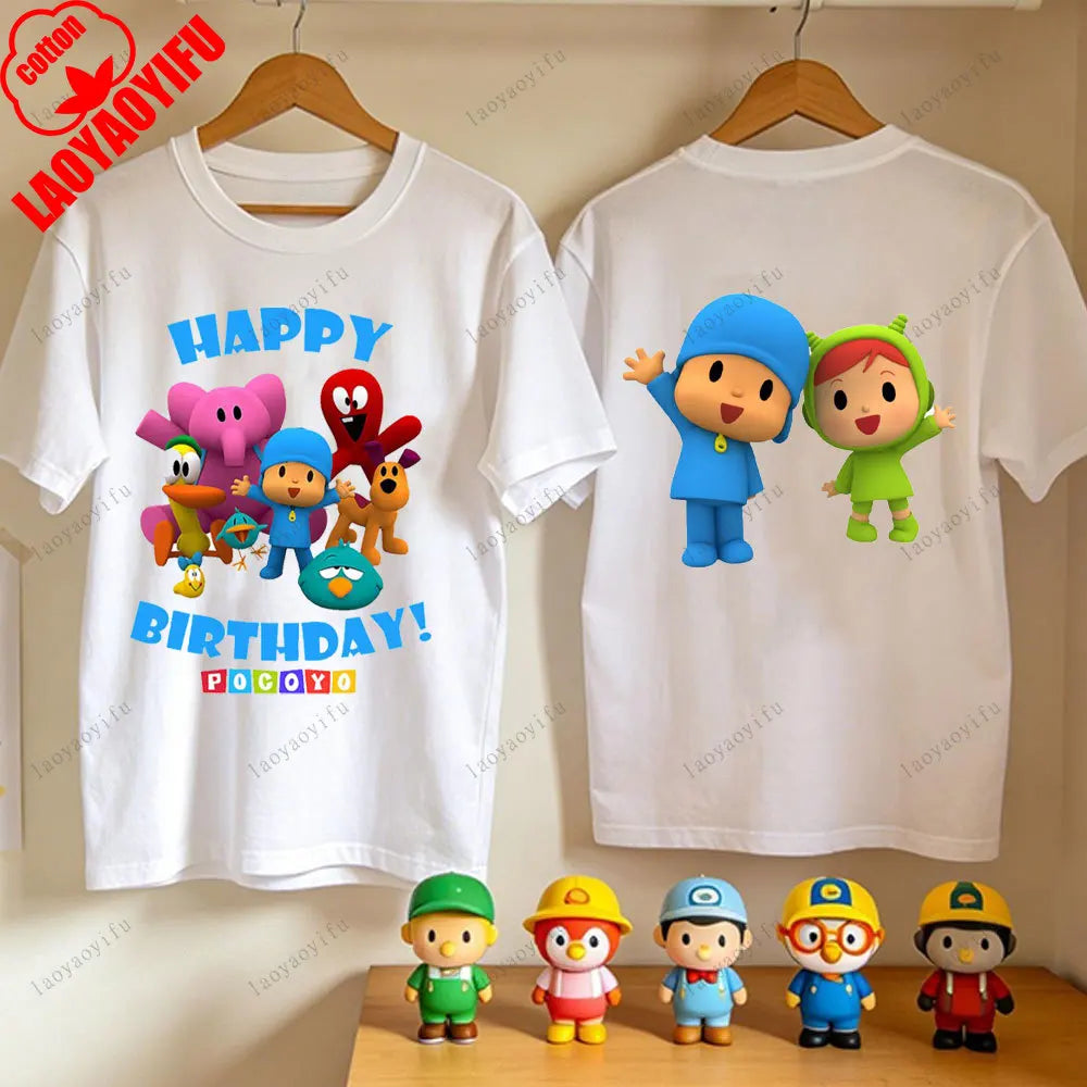 P-POCOYO Cartoon Adult T-Shirt Summer Cotton Short Sleeve Crew Neck Casual Loose Fit Graphic Tee Men Women Streetwear Clothes