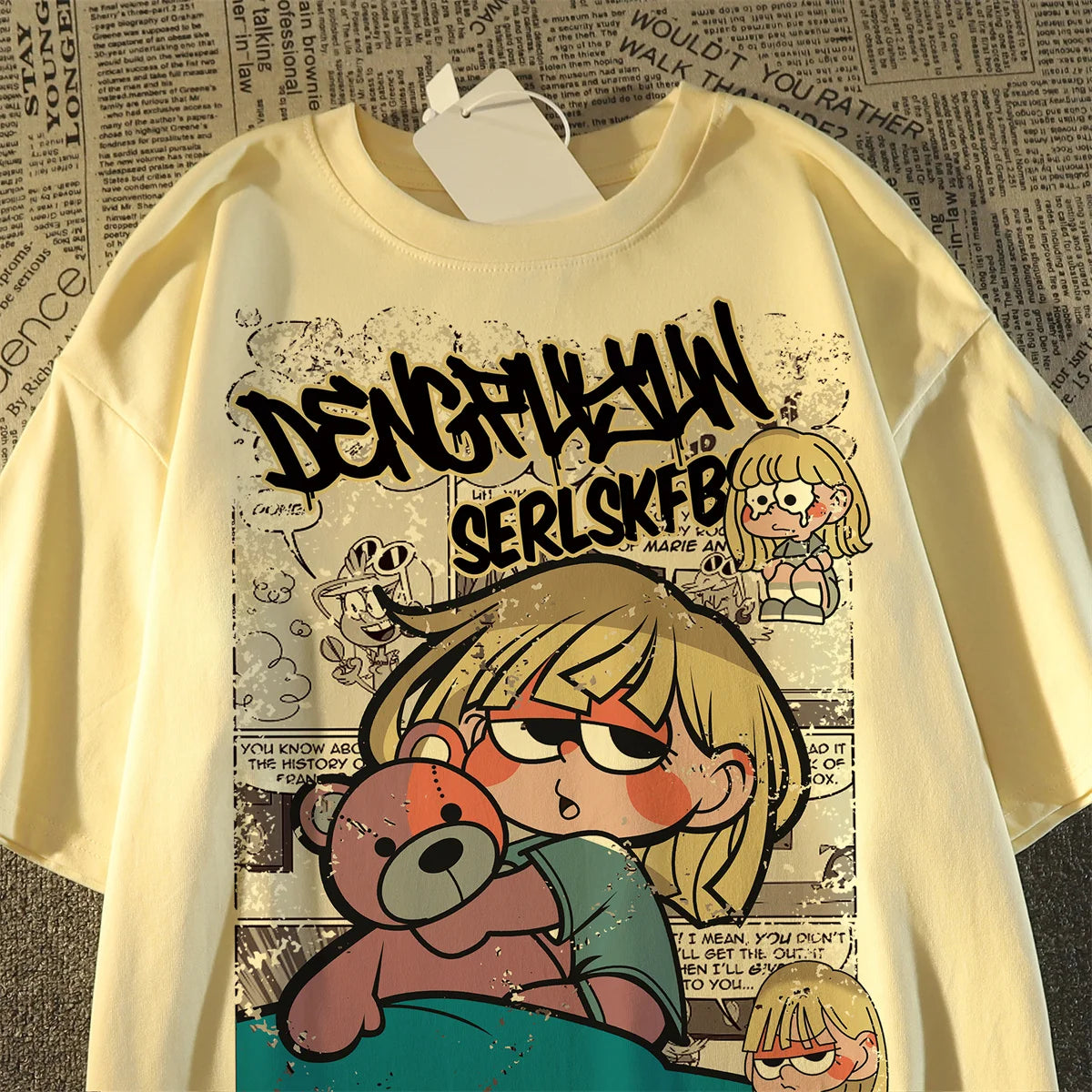 Korean cartoon retro printed short sleeved T-shirt, fashionable plus size loose fitting men's and women's top  shirts for women