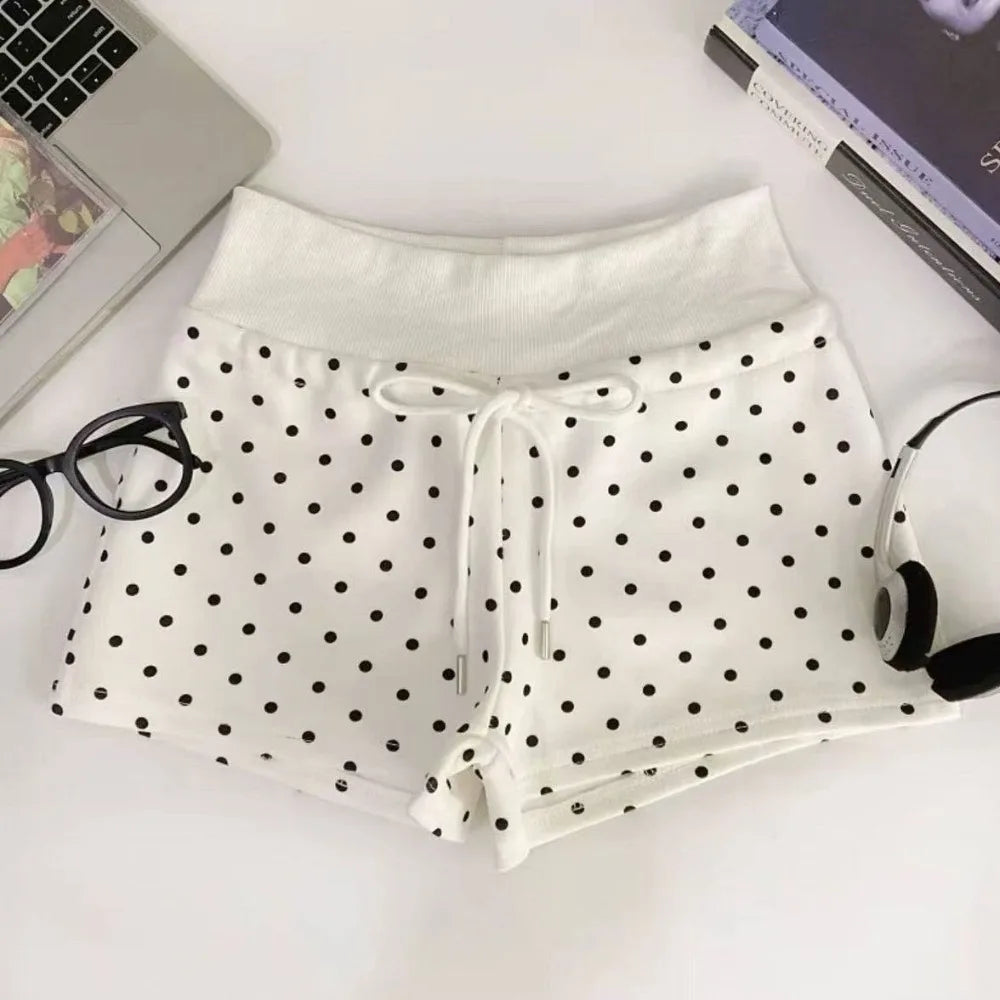 Street Style Polka Dot Women Shorts High Waist Drawstring Waist Polka Dot Shorts Elastic Waist Soft Hot Pants Women Girls