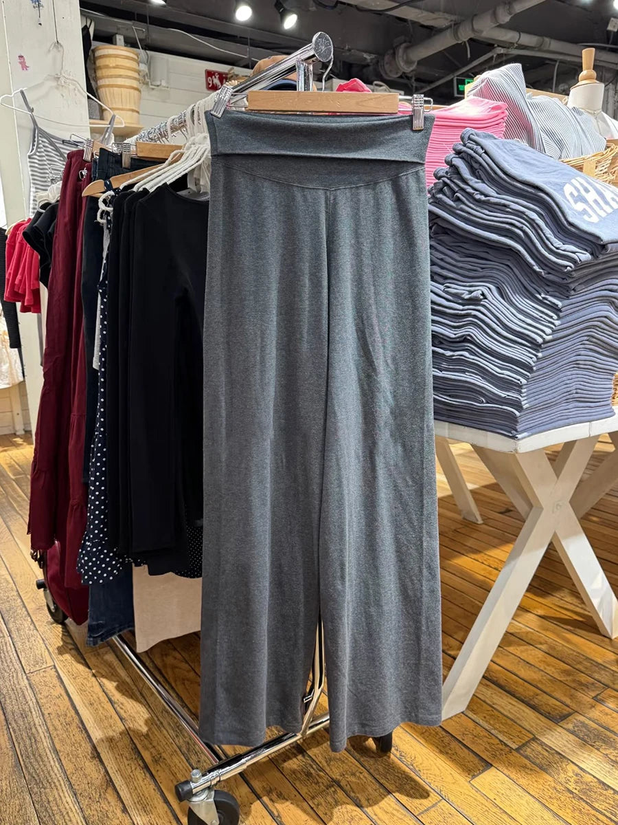 Mint Green Foldover Straight Pants Women Summer Low Waist Cotton Trousers Casual Sweet Girl Preppy Style New Sport Yoga Pants