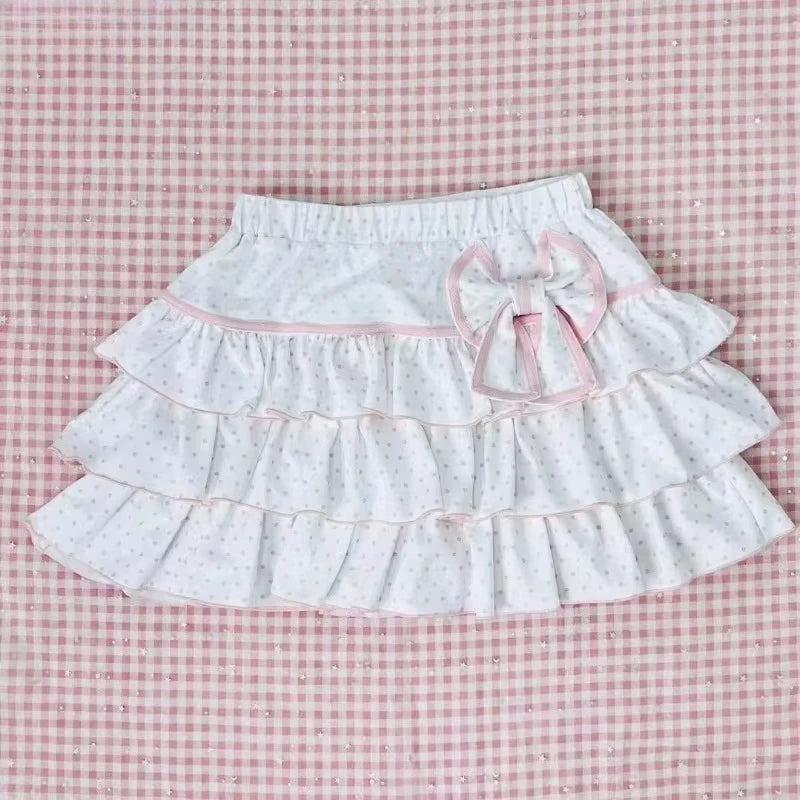Mini Skirts for Women Sweet Cute Jupe Fashion Summer Japanese 2026 Faldas Mujer De Moda Bow Polka Dot Ruffles Y2k Skirt