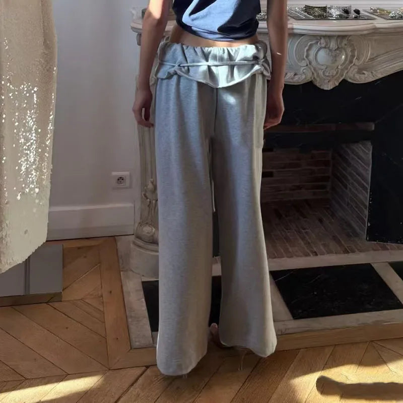 women's pants New low waisted straight leg pants for autumn 2026 Lotus leaf edge drawstring wide leg pants casual pants trousers
