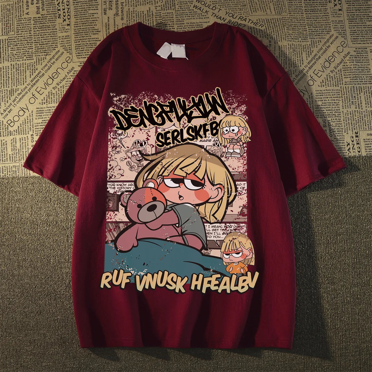 Korean cartoon retro printed short sleeved T-shirt, fashionable plus size loose fitting men's and women's top  shirts for women