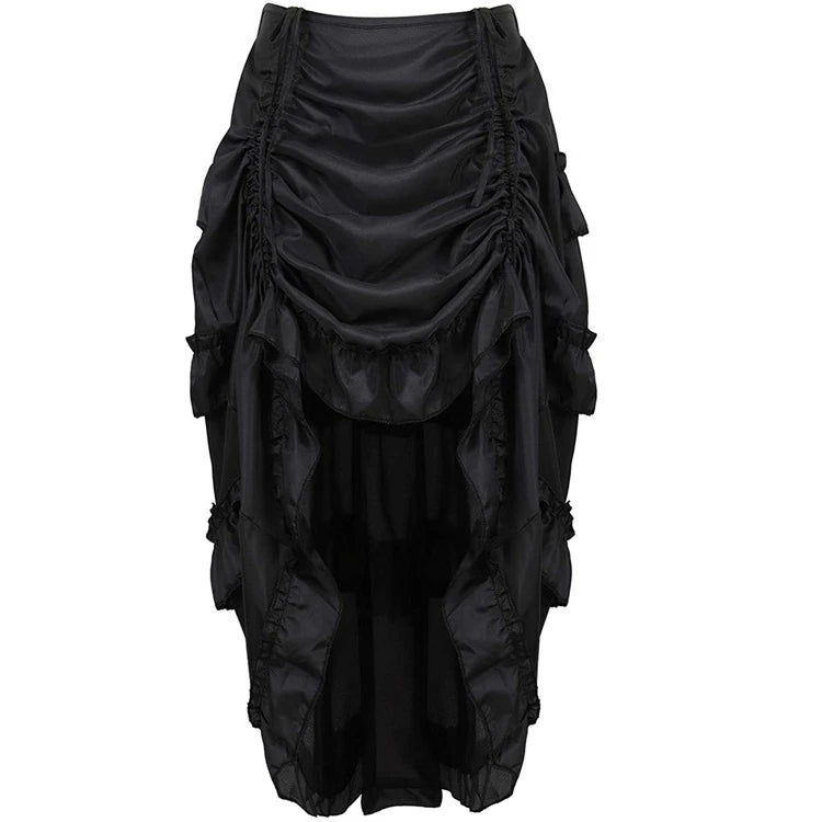 Women Vintage Gothic Long Skirt Sexy High-Low Ruffles Elasticity Pleated Corset Skirts Steampunk Party Pirate Cosplay Costume