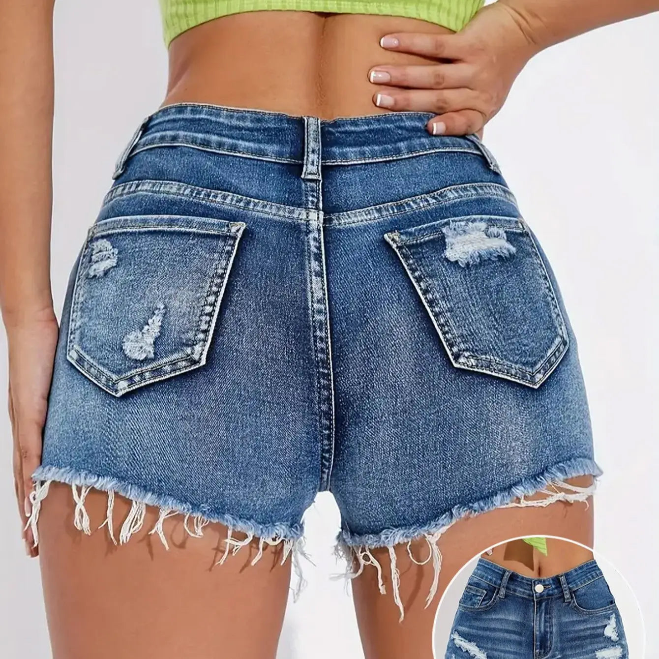 2025 Summer High Waist Light Wash Jean Shorts Women | Vintage Y2K Booty Lifting Shorts High Street Distressed Raw Edge Hot Pants