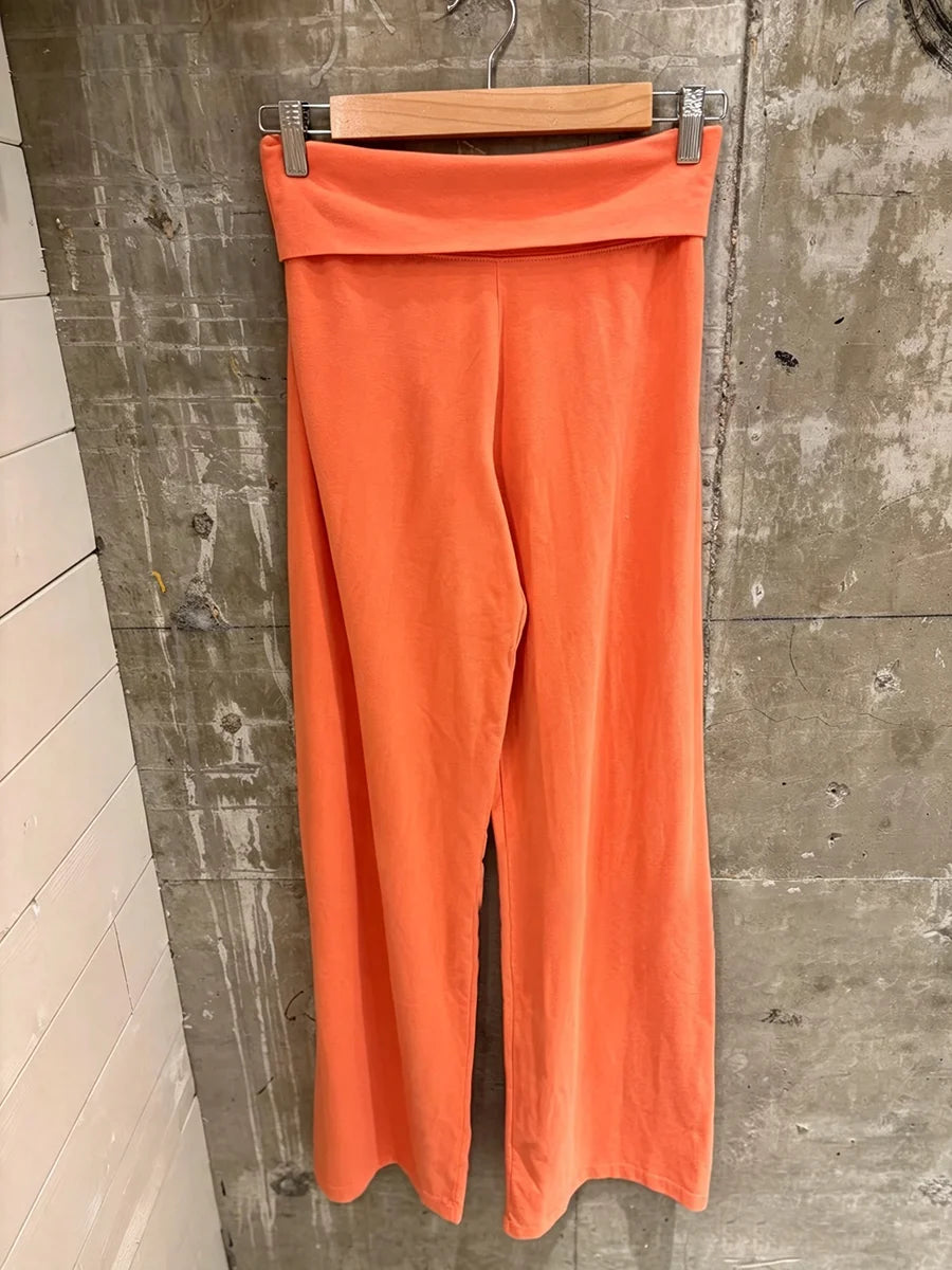 Mint Green Foldover Straight Pants Women Summer Low Waist Cotton Trousers Casual Sweet Girl Preppy Style New Sport Yoga Pants