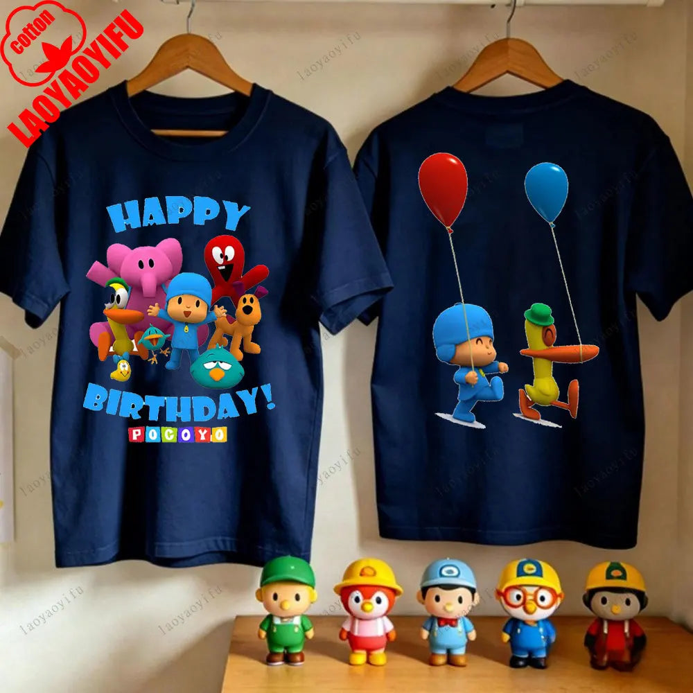 P-POCOYO Cartoon Adult T-Shirt Summer Cotton Short Sleeve Crew Neck Casual Loose Fit Graphic Tee Men Women Streetwear Clothes