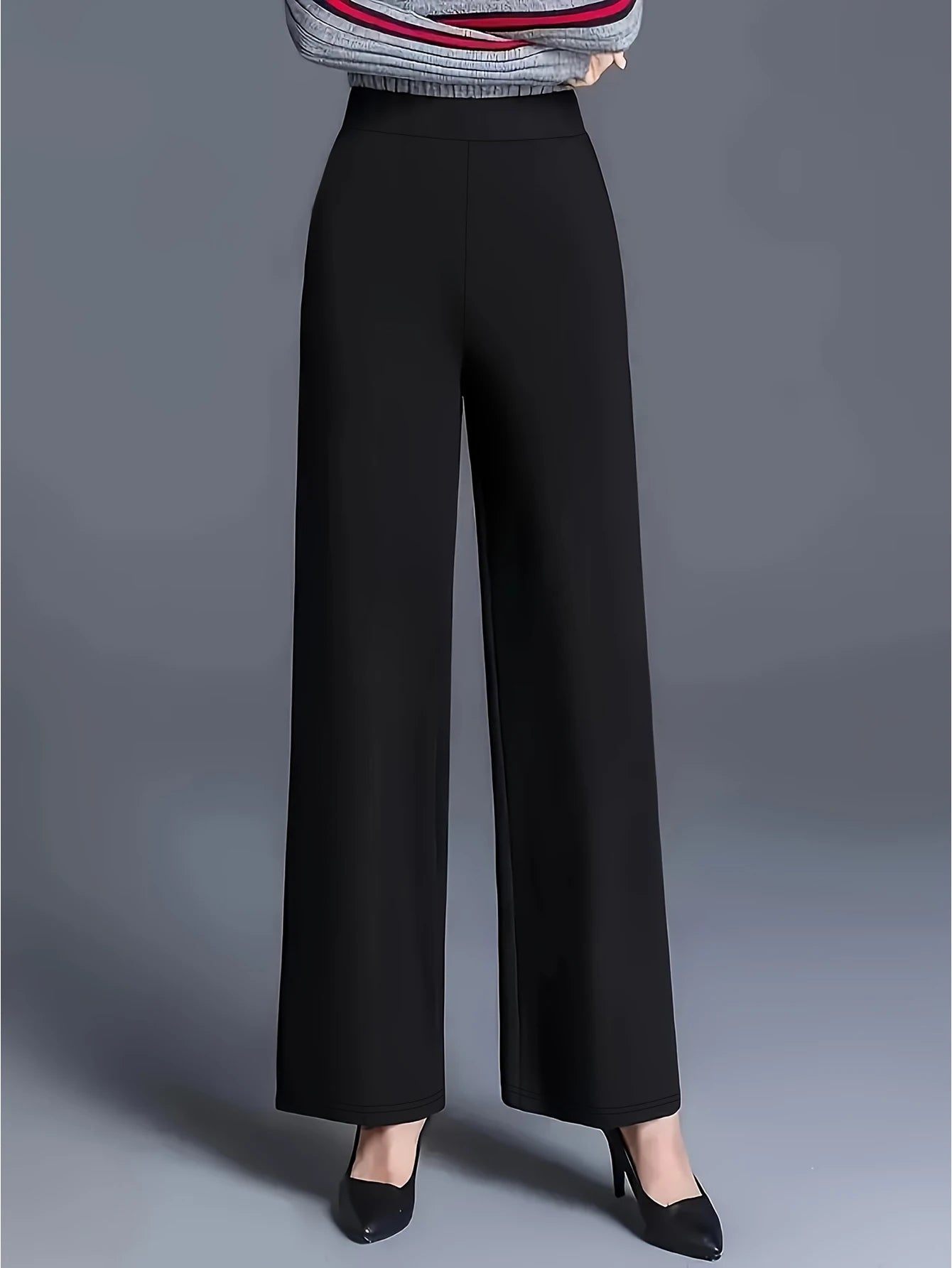 2025 Modern Fashion Straight Leg Trousers Women Regular Waist Stretchy Slimming Solid Black Daily Office
