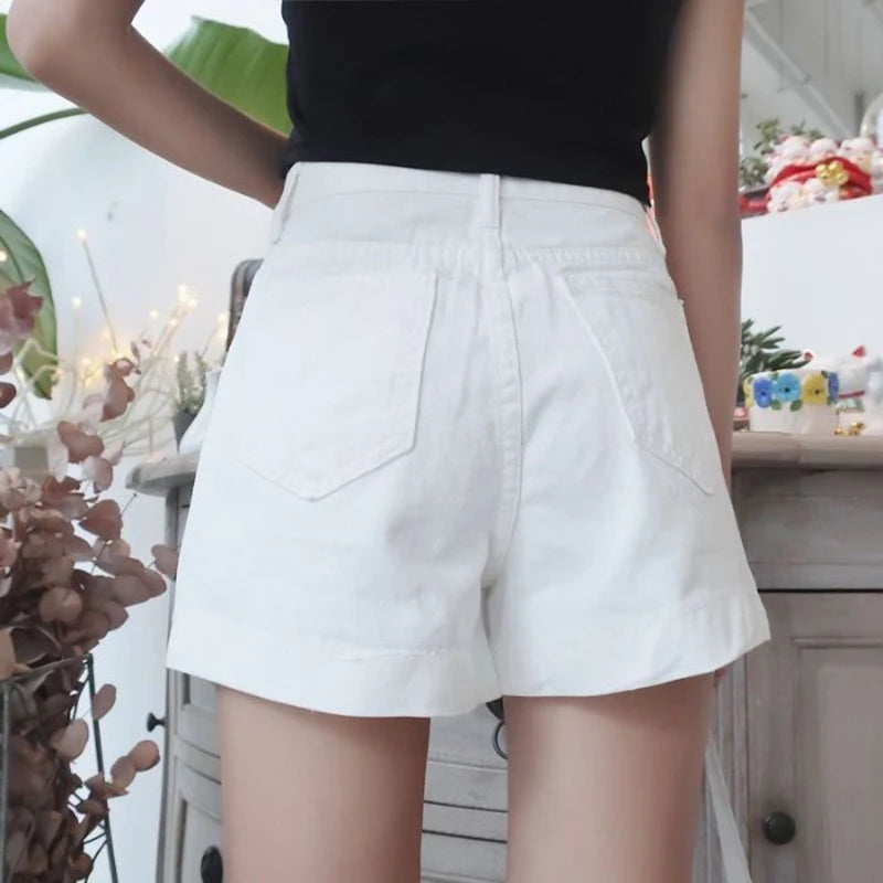 Summer Female Classic Korean Thin Jeans Lady Solid Color High Waist Denim Shorts Girls Fashion Leisure Daily Short Pants