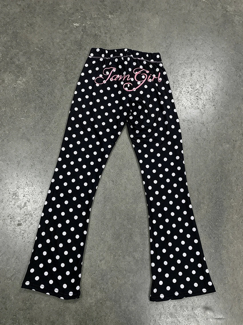 Fashionable Aesthetics Polka Dot Letter Printed Sexy Pants For Women American Retro High Street Versatile Classics Flared Pants