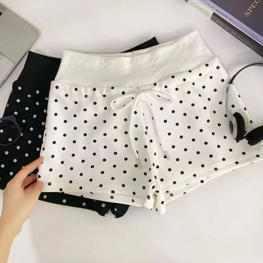 Street Style Polka Dot Women Shorts High Waist Drawstring Waist Polka Dot Shorts Elastic Waist Soft Hot Pants Women Girls