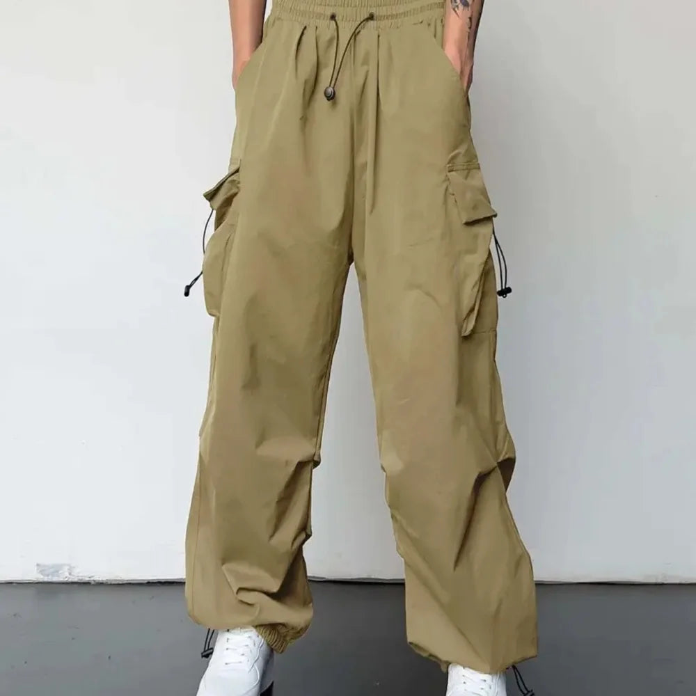 Chic Matching Loose Women's Wide Leg Pants Elastic Waist Drawstring Patchwork Straight Leg Pant Casual Streetwear New Sportswear