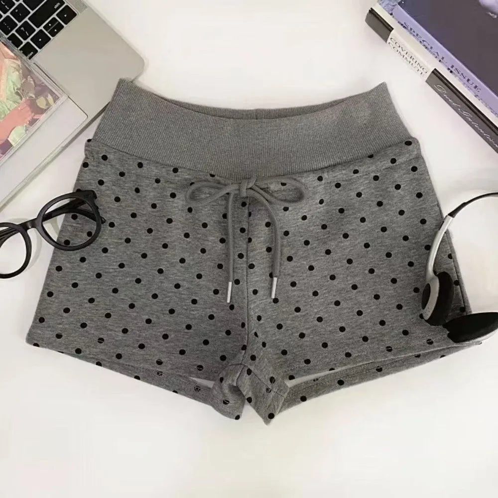 Street Style Polka Dot Women Shorts High Waist Drawstring Waist Polka Dot Shorts Elastic Waist Soft Hot Pants Women Girls