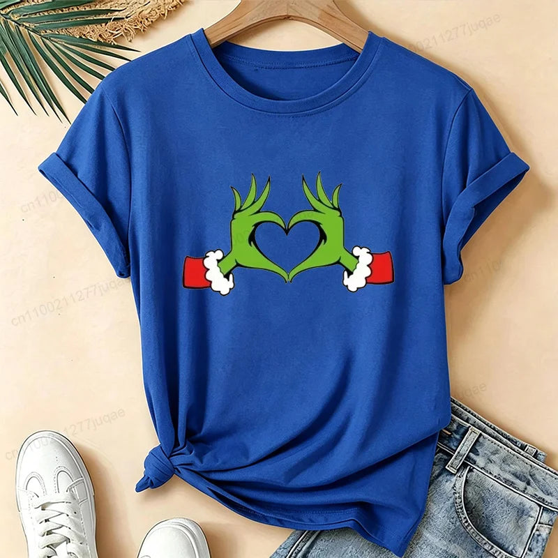 Christmas Love Heart Xmas Print Women Shirts Breathable Brand Tops Street Fashion T-shirt Casual Summer Fashion T-shirts Gifts