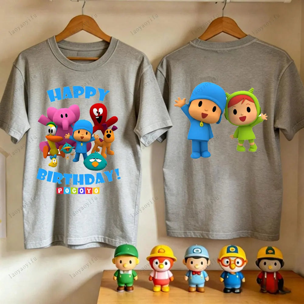 P-POCOYO Cartoon Adult T-Shirt Summer Cotton Short Sleeve Crew Neck Casual Loose Fit Graphic Tee Men Women Streetwear Clothes