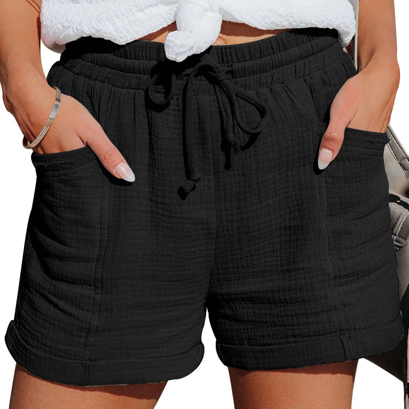 Summer New Women's Clothing High Waist Lace-up Loose Wide-leg Shorts Women Shorts Women Women Clothing