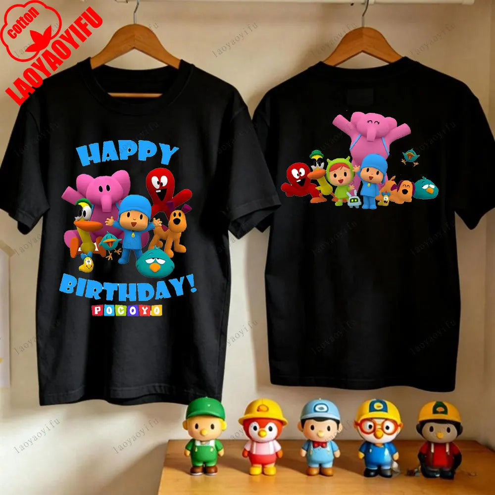 P-POCOYO Cartoon Adult T-Shirt Summer Cotton Short Sleeve Crew Neck Casual Loose Fit Graphic Tee Men Women Streetwear Clothes