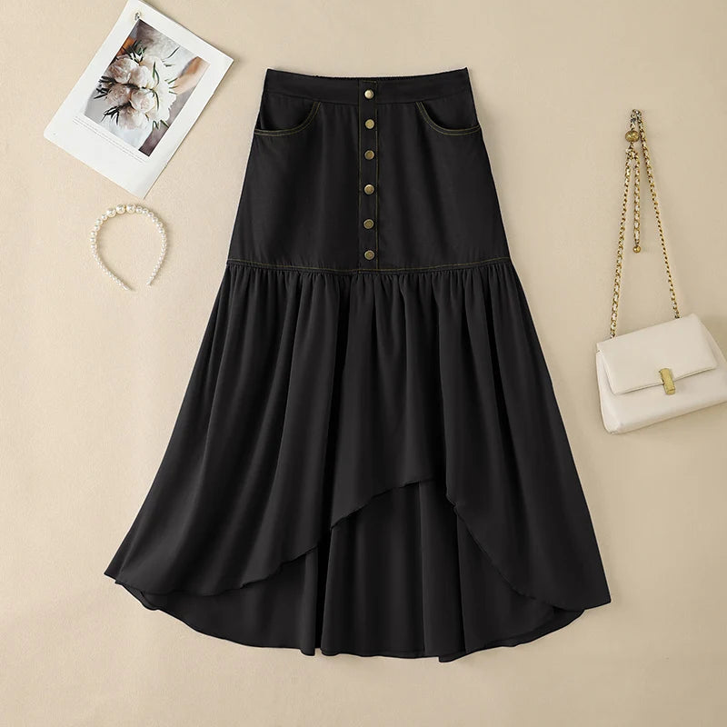 Stylish Women Patchwork Skirt ZANZEA Asymmetrical Overskirt Casual Elastic Waist Baggy Jupe OL Work Faldas Saia Maxi Long Skirt