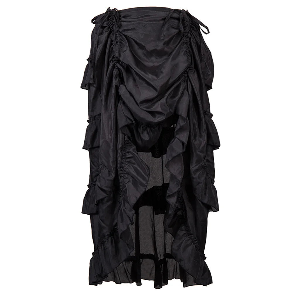 Women Vintage Gothic Long Skirt Sexy High-Low Ruffles Elasticity Pleated Corset Skirts Steampunk Party Pirate Cosplay Costume